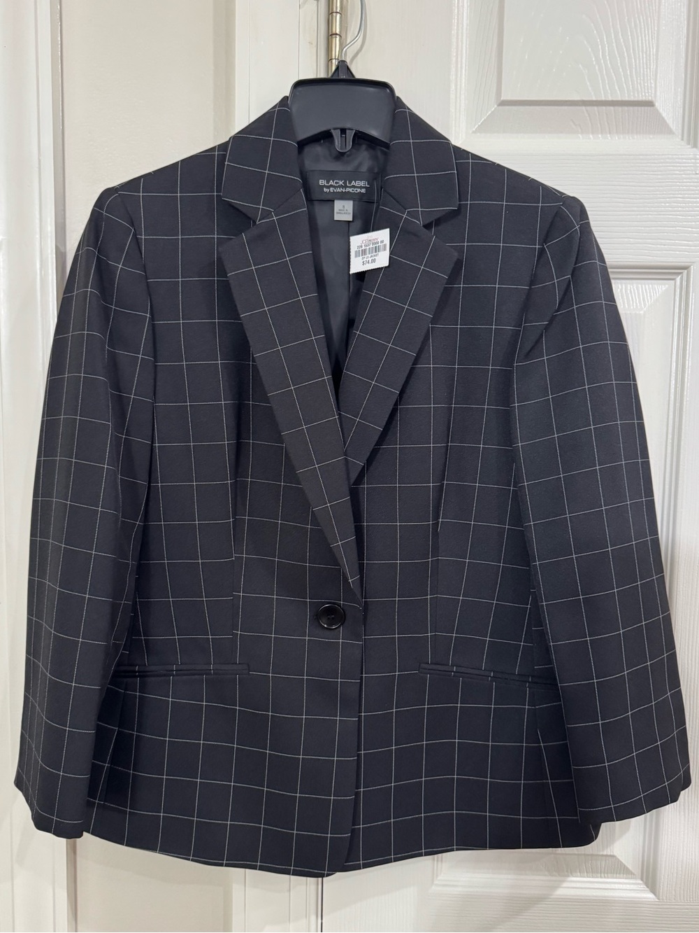 Evan Picone Black Windowpane Notch-Lapel Single-Button Blazer